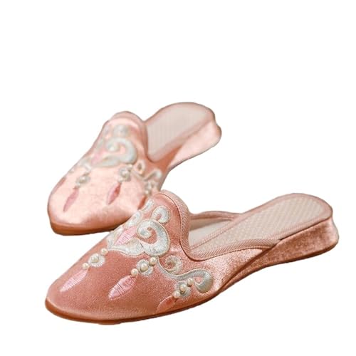 Mocassins légers et confortables satin brodé fleurs pour pieds sensibles