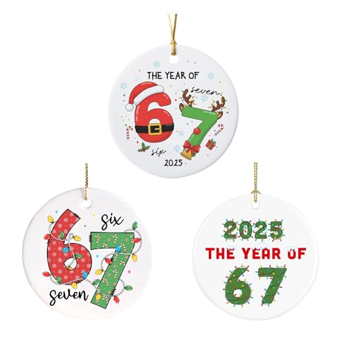 3PCS Six Seven Christmas Ornament，67 Acrylic Ornament, Funny 67 Meme Ornament，Santa...