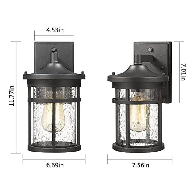 Dusk to Dawn Outdoor Wall Lighting Outdoor Wall Lantern with Sensor Exterior Wall Light Anti-Rust Porch Light Fixtures Wall Mount Waterproof Wall Sconce with Seeded Glass for House Patio Garage