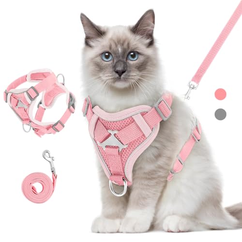 VavoPaw Pettorina per Cani con Guinzaglio da 1,5M, Imbracatura per Gatti Antifuga con Rete Traspirante e Strisce Riflettenti, Gilet Morbido e Regolabile per Cani Gatti, Rosa, M