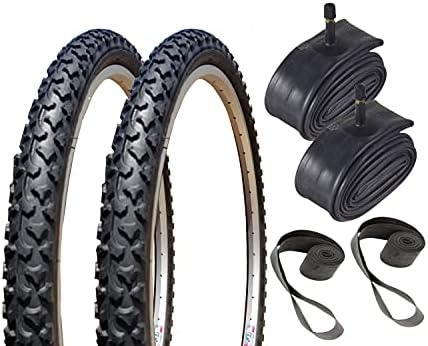 2 Bike Tires, 26" x 2.00" Alpha Bite MTB - Tire, Tube and Rim Strip Bundle
