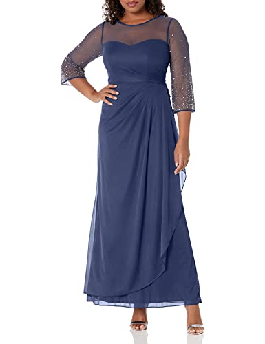 Image of Alex Evenings Women's Long A-line Mother of The Bride Dress with Illusion Neck and Sleeves (Petite and Regular Sizes)