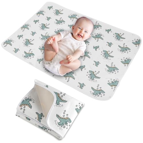 Baby Diaper Changing Pad, 19.7"x25.6" Waterproof Changing Pad Liners with 100% Muslin Cotton Front Top and Leather Back, Soft and Absorbent Portable Changing Mat for Travel, Changing Station