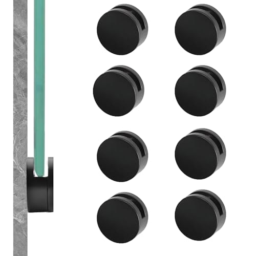 Image of Frameless Mirror Mounting Hardware Kit Zinc Alloy Mirror Holder Clips Round Shape Dual-Screw Fixing Mirror Glass Hanging Bracket with Screws and Anchors Fit for 3-5mm Thickness (Black, Set of 8)