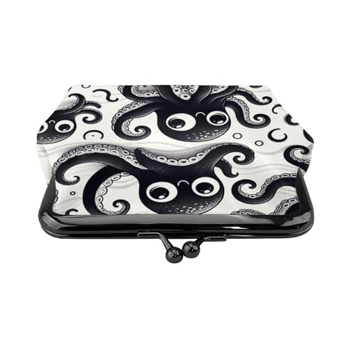 Pu Leather Buckle Coin Purse Cute-Black-Cartoon-Inkfish Girls Kiss-Lock Change Purse Wallets2