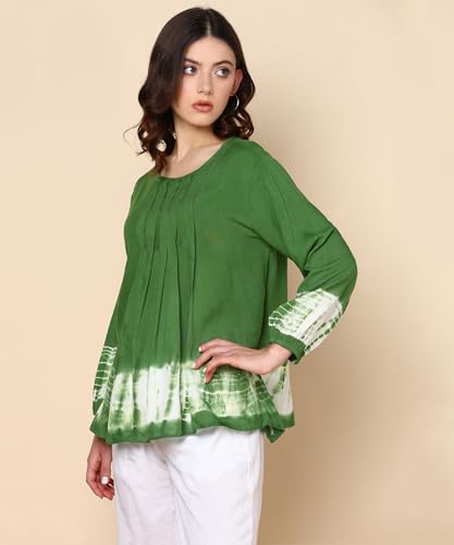 Image of Maaesa Pink Split Tie Dyed Rayon Staple Top