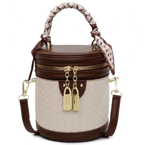 Woven Crossbody Bags for Women Weave Bucket Cylinder Purses Small Shoulder Vegan Leather Mini Top Handle Handbag