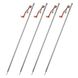 Soomloomチタン合金製ペグ長さ30cm4本セットテント/タープ設営用フック付き丸い断面太いヘッド反射材入りの固定ロープ突き刺し引き抜き楽々軽量高強度耐食性耐久性キャンプアウトドアツール