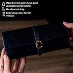 Time Resistance Leather Jewelry Roll - Full Grain Leather Travel Jewelry Case - Jewellery Organizer Made in Italy (Blue) - Image 4