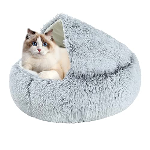 Haustierzelt, beruhigendes Katzenbett, weiches Plüsch, Katzenhöhle Iglu-Bett, Anti-Angst, Katzenschlafsack, Winter, warmes Haustierbett für Katzen (L: 65 cm, Grau B) Cover
