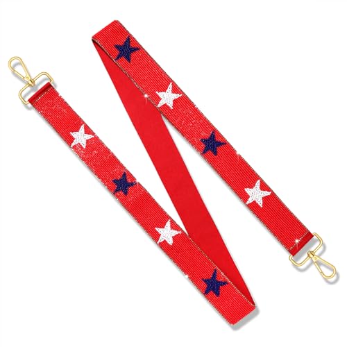 Image of 4th of July Purse Strap Red White Blue Beaded USA Star Purse Strap Replacement American Independence Day Outfits