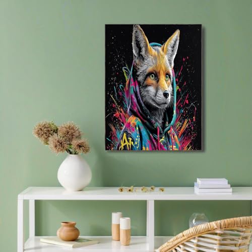 Cuadro Sobre Lienzo Sudadera Con Capucha Y Grafiti De Zorro 40l x 60an cm Sin marco Impresión En Lienzo Hiperrealismo Imagen Foto cuadros Decorativos para Sala de Estar Pasillo, Negro