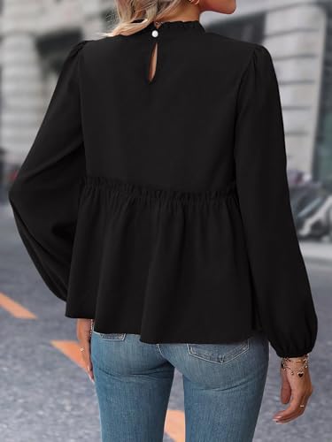 Samefar Womens Fall Shirts Long Sleeve Babydoll Tops Peplum Smocked Pleated Casual Loose Fit Flowy Blouse4