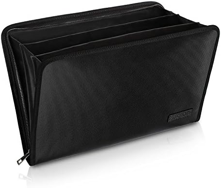 Expanding File Folder Important Document Organizer Fireproof & Waterproof Document Bag with A4 Size 3 Pockets Zipper Closure Non-Itchy Silicone Coated Portable Filing Wallet Pouch(14.3inx9.8inx1.6in)