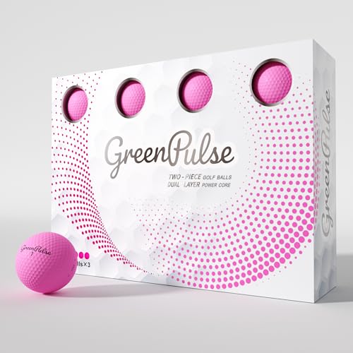 GREENPULSE Drive+ Distance Golf Balls 2-Piece Soft Feel with Low Spin Design for Maximum Distance (Pink 12 Pack)