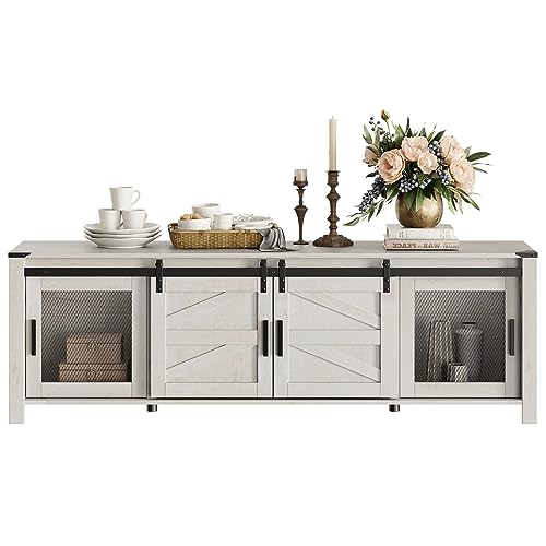 WAMPAT Farmhouse Buffet Cabinet with Sliding Barn Door,Rustic Sideboard Table