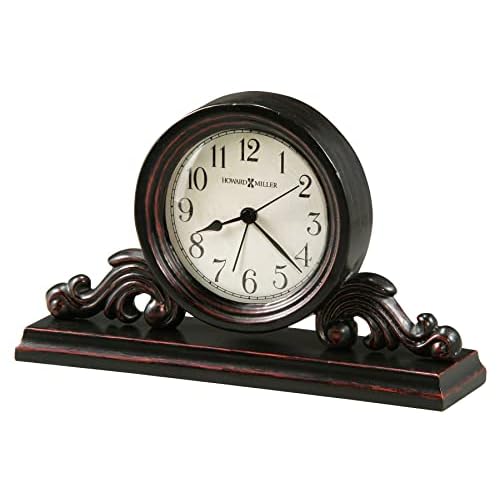 Howard Miller Bishop Table Clock – Vintage Quartz Movement with Wooden and Metal Design, Decorative Battery-Operated Analog Desk Alarm Clock – for Office, Bedroom, Living Room, Shelf, and Home Decor