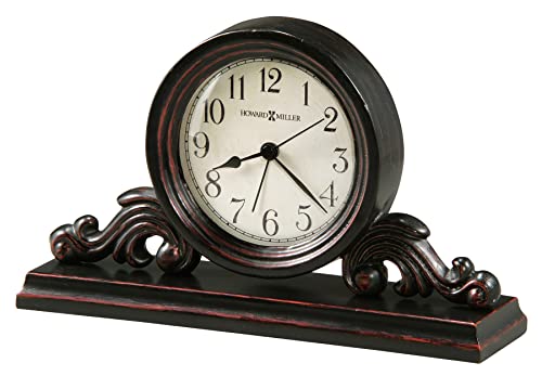 Howard Miller Bishop Table Clock - Vintage Quartz Movement with Wooden and Metal Design, Decorative Battery-Operated Analog Desk Alarm Clock - for Office, Bedroom, Living Room, Shelf, and Home Decor