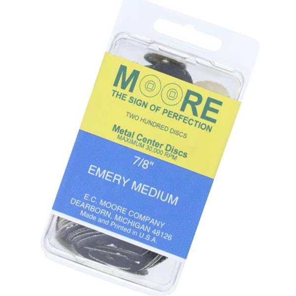 EC Moore BC-78-EMBB Paper Discs Brass Center 7/8" Emery Medium Grit 200/Pk