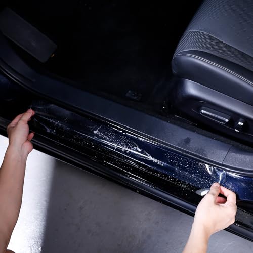 Kopoiou Car Door Sill Protector, 4 Pcs Clear PPF Paint Protection Film Kit, Universal Door Entry Edge Guard & Scuff Plate Protector, Invisible Anti-Scratch Door Step Wrap for Cars, SUV, Trucks