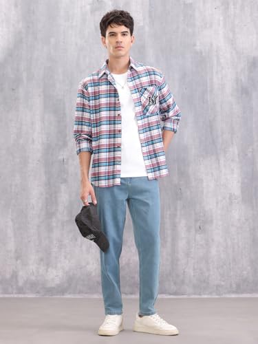 Image of WROGN Men's Pure Cotton Shirt | Checkered | Comfort Fit