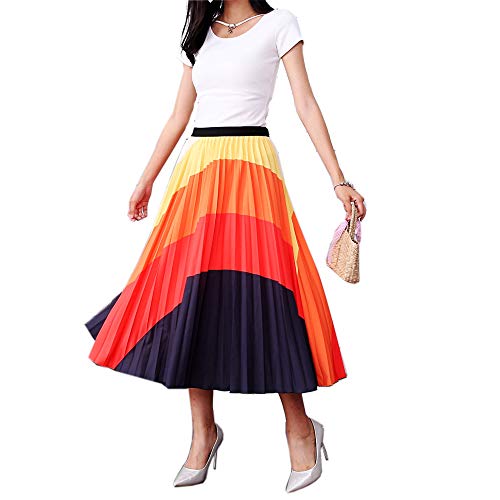 Women's Elastic Waist Vintage Graffiti Cartoon Printed A-line Pleated Swing Midi Skirts