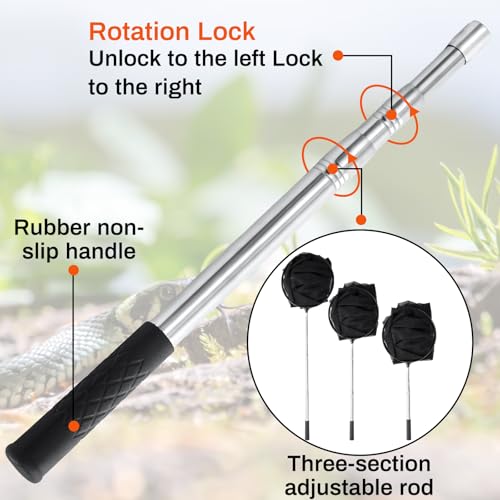Image of Qualirey Snake Catcher Net Rattlesnake Grabber Snake Grabber Tool Snake Handling Tools Telescopic Pole Stick with 16.2''-27.6'' Handle and 11.8'' Net Opening for Reptile Catch Snake Removing Catching
