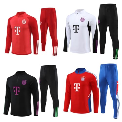 バイエルン・ミュンヘン サッカートレーニングユニフォーム 長袖 サッカーユニフォーム スポーツウェアセット 非正式 グッズ 秋冬 ハーフジッパーサッカー 上下セット 大人用 練習着 速乾性 男女兼用 (L,C)