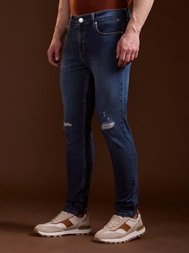 Image of Men's Mid Blue Solid Skinny Fit Denim Jeans
