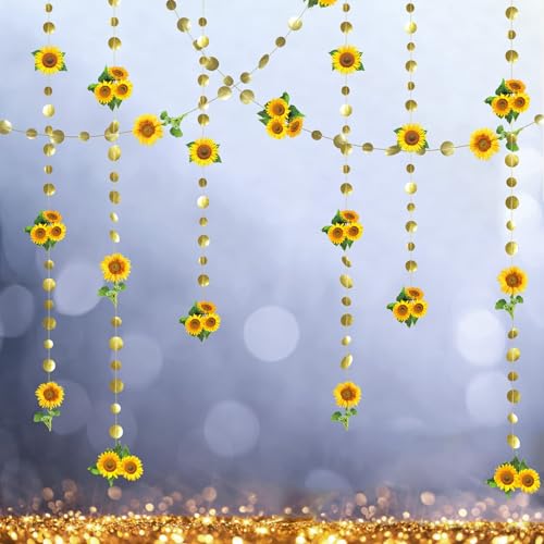 Image of Cheerland Sunflower Party Decoration Garland Birthday Party Hanging Streamers for Sunflower Graduation Baby Shower Wedding Bridal Shower Summer Autumn Events Indoor and Outdoor Decor