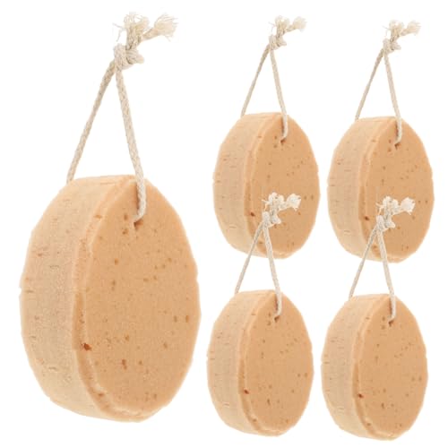 PACKOVE 5Pcs Honeycomb Bath Sponge Artificial Seaweed Sponge for Adults Exfoliating Cleansing Shower Supplies with Hanging Rope Brown