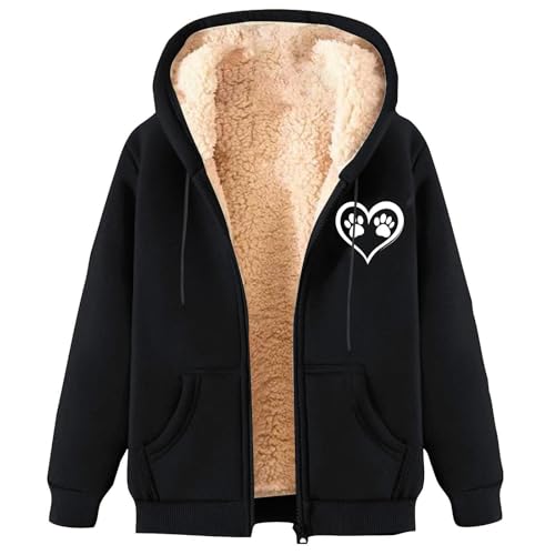 Ybing Sweatjacke Damen Herz Hundepfoten Druck Sweatshirt Jacke Warm Fleece Gefütterte Zip Hoodie Casual Fleecejacke mit Kapuze Reißverschluss Winterjacke Leichte Sportjacke Langarm Freizeitjacke