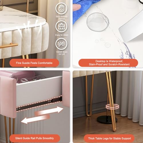 Tocador con Espejo abatible y luces LED con taburete de maquillaje para dormitorio 7