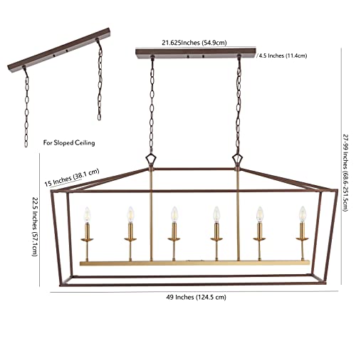Image of JONATHAN Y Pagoda 6-Light Pendant 49 inch Cage, Oil Rubbed Bronze /Brass Gold