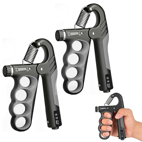 Hautrely 2PCS Hand Gripper Strengthener, 11-220LB Adjustable Resistance Grip Strength Trainer with Counter, Forearm Exerciser for Injury Recovery and Muscle Building (Grey) by Hautrely - Used condition - US$26.99