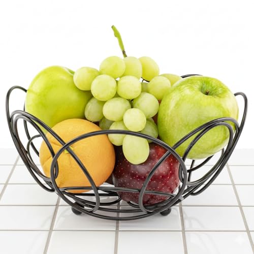 Image of Premium Metal Fruit Basket for Kitchen & Dining Table | Rust-Free Wire Fruit Bowl with Stable Base | Multipurpose Fruit & Vegetable Storage Basket - Black