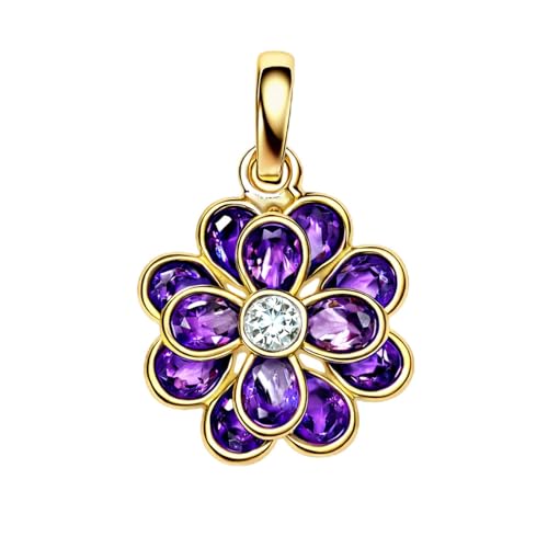 Améthyste naturelle en pendentif fleur, moissanite et argent de prestige