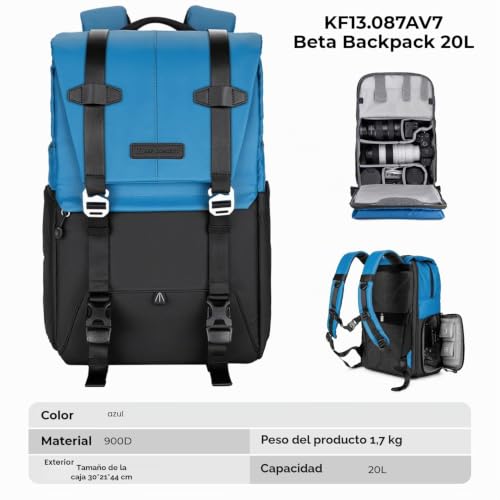 Miniatura 8 de K F Concept Mochila Camara Multifuncional Mochila Fotografía Profesional, Mochila Fotográfica Para Reflex Impermeable, Bolsa Cámara Compartimento Para Portátil De 15.6 Pulgadas 20l Azul