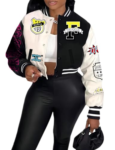 Amazon.com: COZYPOIN Women's Varsity Jacket Cropped