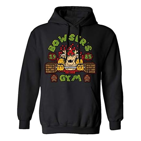 RIVEBELLA New Graphic Mario Novelty Tee Bowsers Gym Men's Hoodie Hooded Sweatshirt (Black, 5XL) Cover