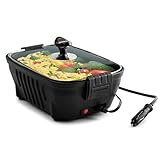 ZONETECH 12V Personal Roaster with Glass Lid Portable Non-Stick 11.5-inch Pan Stay-Cool Handles, Rapid Heat Up, Perfect For Camping, Picnic and more