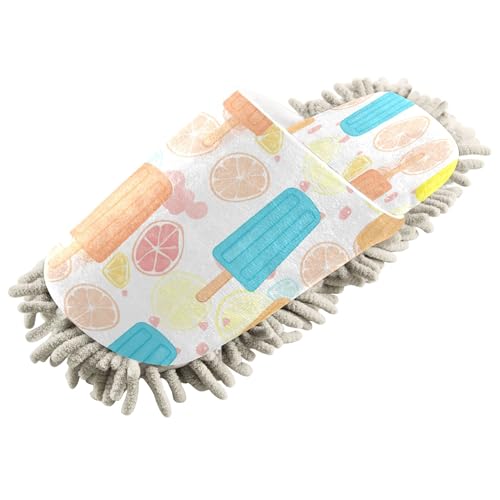Kigai Colorful Popsicles Mop Slippers for Floor Cleaning, Slippers for Women Men, Microfiber Floor Cleaning, L