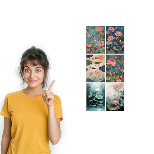 Image of SiddArtify Lotus Pond Wall Art Poster Print Set - Botanical Fish Turtle Decor for Living Room Bedroom Office - Set of 2-4x6 Inch - Board (Pack of 6) - Sticker (Pack of 6)