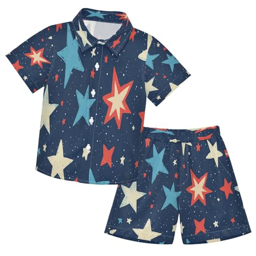 Boccsty Red White Blue Star Boy Summer Shorts Sets Hawaiian Toddler Boys T-Shirt & Pants 2 Pcs 3T