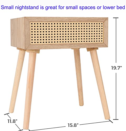 Rattan Nightstand With Drawer, Bedside Table, End Table With Storage, Modern Boho Nightstands, Mid-Century Coffee Table, Small Side Tables For Living Room Bedroom Office Balcony (Natural Walnut) #TOP2