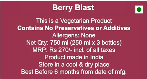 Image of Yu Foodlabs 100% Fruit Juice - Berry Blast - With Blueberry Pieces - Pack of 9 - No Added Sugar Healthy Beverage - 100% Natural Ingredients - Zero Preservatives - 750 ml (3 x 250 ml) - Yu
