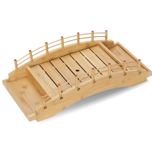 LEQC Wooden Sushi Boat Bridge Tray Small Sushi Serving Platter for Home & Restaurant Use Japanese Sushi Display Board for 2 People (14.9x7.4x5in)