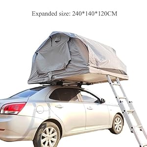 DOOKAA tenda da tetto auto Tenda da Tetto per Auto, Tenda da Campeggio SUV per Camion con Scala, Ampio Spazio Impermeabile e Traspirante all'aperto, Adatta per 3-4 Persone, Colore Kaki - immagine 3