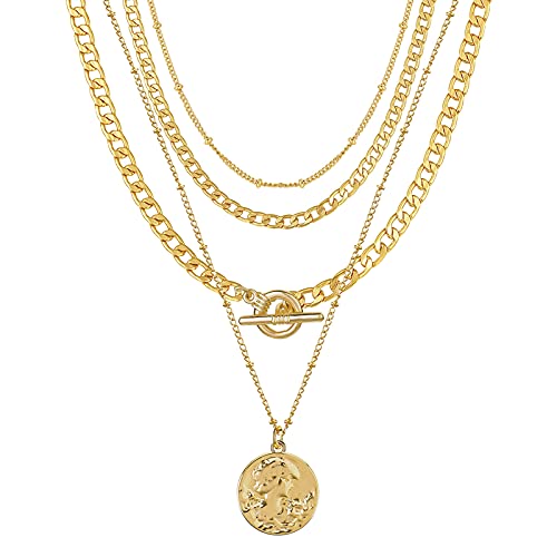 Mjartoria Gold Layered Necklaces For Women Trendy Retro Coin Pendant Gold Necklace Dainty Chunky Link Chain Seperated Choker Necklaces For Girls Jewelry Birthday Gifts #TOP9