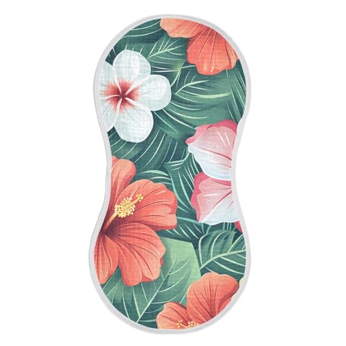 Tropical Flowers Muslin Burp Cloths 22x11 Inch - 4-Layer Organic Cotton & TPU Waterproof Lining, Absorbent Baby Bibs for Boys/Girls with Hanging Loop